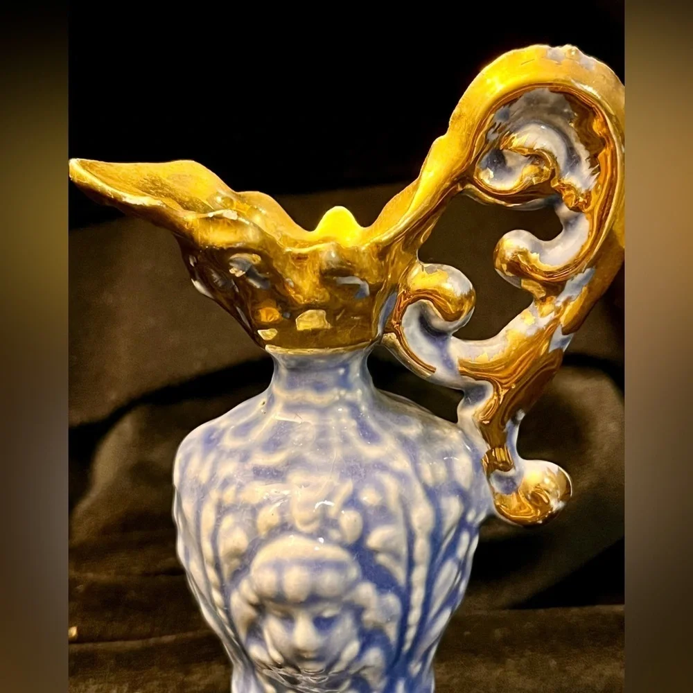 VTG Goldra E. Palestine Blue Gold Ewer Pitcher Mold 422 5.75